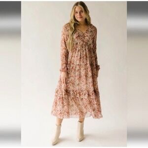 Piper & Scoot The Halpert Tiered Midi Dress – Cream Floral – Size XXXL